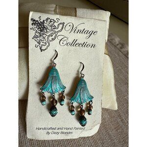 Handcrafted Vintage Style Pewter Brass Turquoise Earrings By Dizzy Blondes